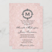 Peach Damask Grey  Lijst Monogram Weddenschap Kaart (Voorkant / Achterkant)