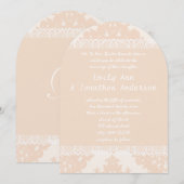 Peach Damask Monogram Wedding Invitations Kaart (Voorkant / Achterkant)