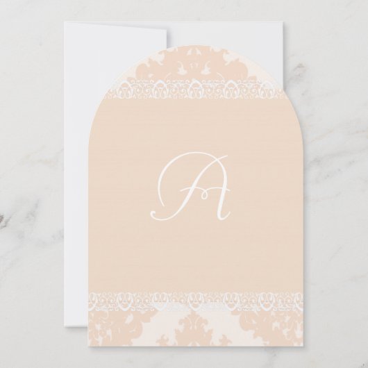  Peach Damask Monogram Wedding Invitations Kaart (Achterkant)