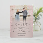 Peach Damask Save the Date Kaart (Staand voorkant)