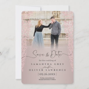  Peach Damask Save the Date Kaart