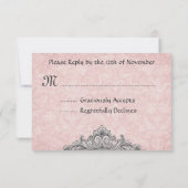 Peach Damask Vintage RSVP Wedding Response (Achterkant)