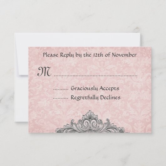 Peach Damask Vintage RSVP Wedding Response (Achterkant)