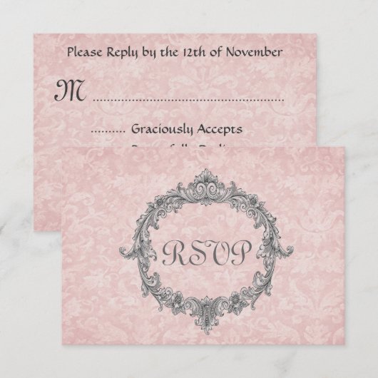 Peach Damask Vintage RSVP Wedding Response (Voorkant / Achterkant)