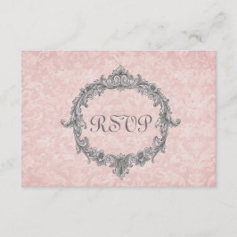Peach Damask Vintage RSVP Wedding Response Kaartje