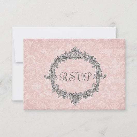 Peach Damask Vintage RSVP Wedding Response Kaartje (Voorkant)