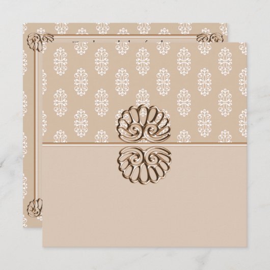 Peach Damask Wedding Kaart (Voorkant / Achterkant)
