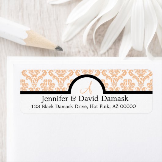 Peach Damask Wedding Monogram Labels (Insitu)