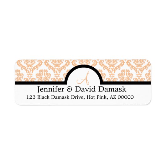 Peach Damask Wedding Monogram Labels (Voorkant)