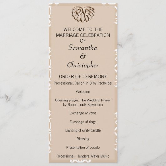 Peach Damask Wedding Program Programmakaart (Voorkant)