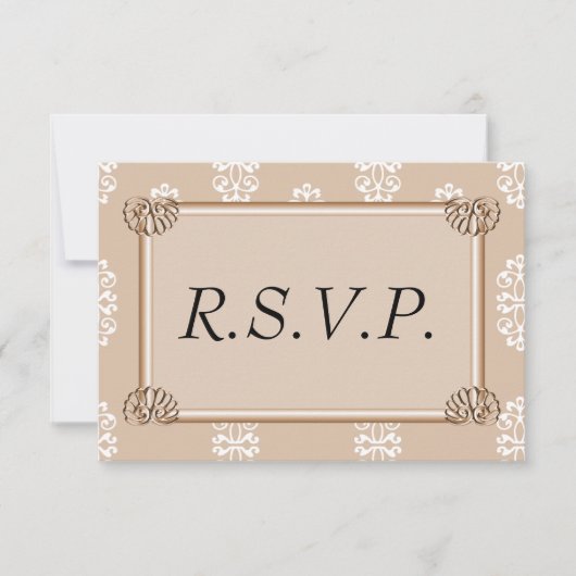 Peach Damask Wedding RSVP Kaartje (Voorkant)
