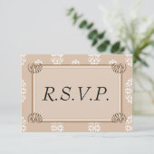Peach Damask Wedding RSVP Kaartje (Staand voorkant)