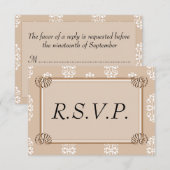 Peach Damask Wedding RSVP Kaartje (Voorkant / Achterkant)