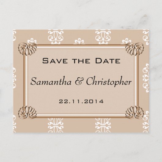 Peach Damask Wedding Save the Date Aankondigingskaart (Voorkant)
