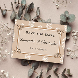 Peach Damask Wedding Save the Date Aankondigingskaart