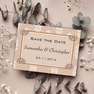 Peach Damask Wedding Save the Date Aankondigingskaart