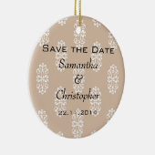 Peach Damask Wedding Save the Date Keramisch Ornament (Rechts)