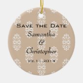 Peach Damask Wedding Save the Date Keramisch Ornament (Voorkant)