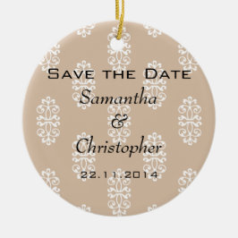 Peach Damask Wedding Save the Date Keramisch Ornament