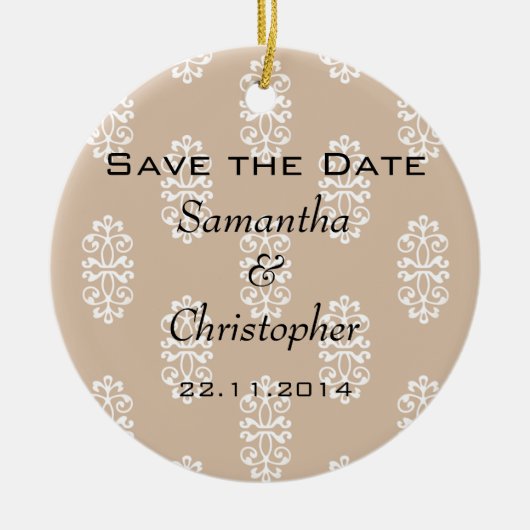 Peach Damask Wedding Save the Date Keramisch Ornament (Voorkant)