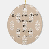 Peach Damask Wedding Save the Date Keramisch Ornament (Links)