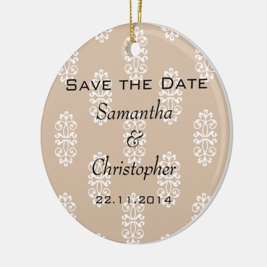 Peach Damask Wedding Save the Date Keramisch Ornament (Links)