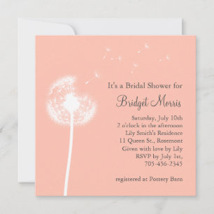 Peach Dandelion Bridal Shower-uitnodiging Kaart