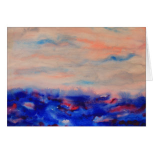 Peach Dark Blue Impressionist Horizon Waterverf