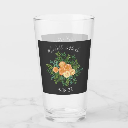 Peach Dark Gray Wedding Rozen Floral Glas (Voorkant)