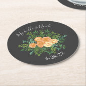 Peach Dark Gray Wedding Rozen Floral Ronde Kartonnen Onderzetter (Gebogen)