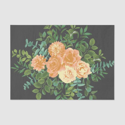 Peach Dark Gray Wedding Rozen Floral Tissuepapier (Voorkant)