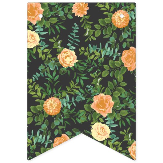 Peach Dark Gray Wedding Rozen Floral Vlaggetjes (Tweede vlag)