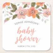 Peach Delicate Floral Baby shower Kartonnen Onderzetters (Voorkant)