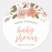 Peach Delicate Floral Baby shower Ronde Sticker (Voorkant)