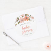 Peach Delicate Floral Baby shower Ronde Sticker (Envelop)