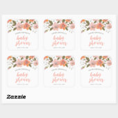 Peach Delicate Floral Baby shower Vierkante Sticker (Vel)