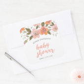 Peach Delicate Floral Baby shower Vierkante Sticker (Envelop)