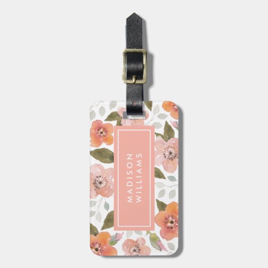 Peach Delicate Floral Bagagelabel (Voorkant verticaal)