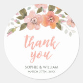 Peach Delicate Floral Bedankt voor elk evenement Ronde Sticker (Voorkant)