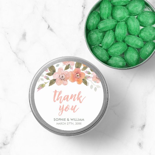 Peach Delicate Floral Bedankt voor elk evenement Ronde Sticker