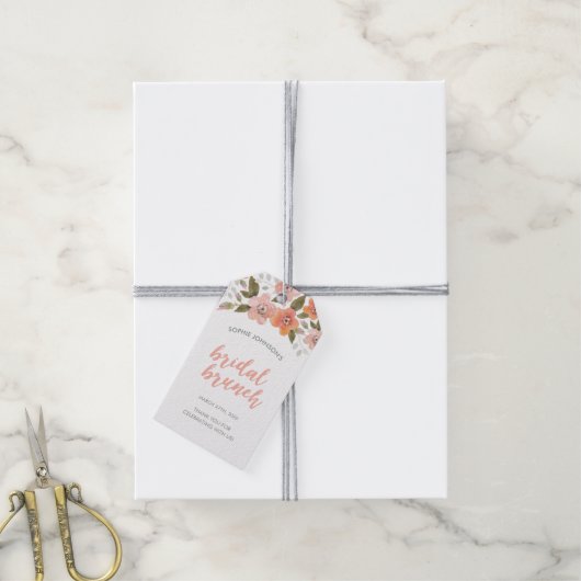 Peach Delicate Floral Bridal Brunch Cadeaulabel (Met Touw)