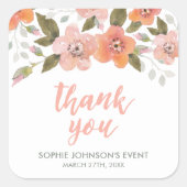 Peach Delicate Floral Dank u Vierkante Sticker (Voorkant)