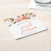Peach Delicate Floral Sweet Sixteen Kartonnen Onderzetters (Schuin)