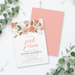 Peach Delicate Floral Sweet Sixteen uitnodiging<br><div class="desc">Deze Fijne Floral Sweet 16 van de Birthday Party heeft een delicaat waterverf florale en perzikenpokpuntpatroon achter de rug. Het is een perfecte uitnodiging voor een lente- of zomerfeest. Pas deze uitnodiging aan door de placeholder tekst in de sjabloon te vervangen om uw informatie toe te voegen. Voor meer opties...</div>