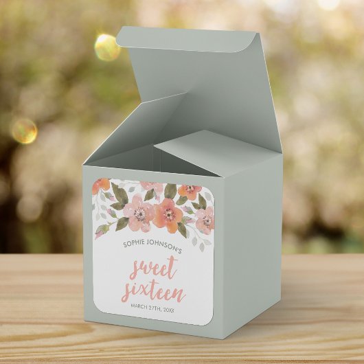 Peach Delicate Floral Sweet Sixteen Vierkante Sticker