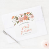 Peach Delicate Floral Sweet Sixteen Vierkante Sticker (Envelop)