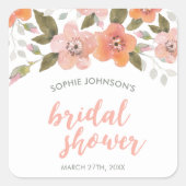 Peach Delicate Floral Vrijgezellenfeest Vierkante Sticker (Voorkant)