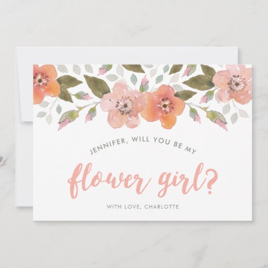 Peach Delicate Floral zal je mijn Bloemenmeisje zi Kaart (Voorkant)