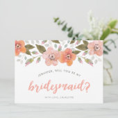 Peach Delicate Floral zal je mijn Bridesmaid zijn Kaart (Staand voorkant)