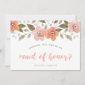 Peach Delicate Floral zal jij mijn dienstmeisje zi Kaart (Voorkant)